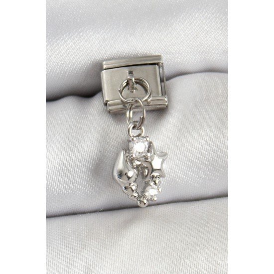 316L Çelik Sallantılı Zirkon Taşlı Deniz Kabuğu Ve Yıldız Model Gümüş Renk Nomination Charm