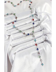 Pirinç Gümüş Renk Karışık Renk Zirkon Taşlı Kalpli Y Kadın Kolye