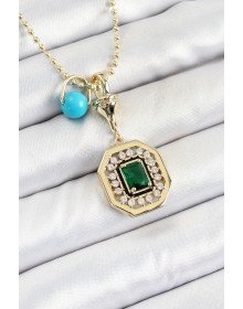 Gold Renk Pirinç Zirkon Taşlı Kadın Serenay Kolyesi