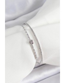 Pirinç Gümüş Renk Zirkon Taşlı Kalp Detaylı Kadın Bileklik