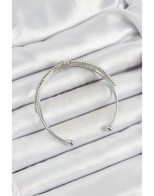 Pirinç Gümüş Renk Zirkon Taşlı Kalp Detaylı Kadın Bileklik