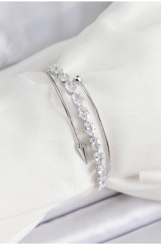 Pirinç Gümüş Renk Arpa Zirkon Taşlı Kadın Bileklik