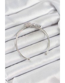 Pirinç Gümüş Renk Kalpli Zirkon Taşlı Kadın Bileklik