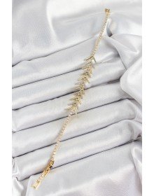 Pirinç Gold Renk Zirkon Taşlı Balık Sırtı Kadın Bileklik