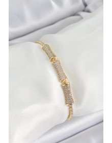 Pirinç Gold Renk Zirkon Taşlı Kemik Model Kadın Bileklik
