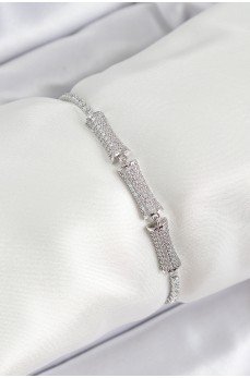 Pirinç Gümüş Renk Zirkon Taşlı Kemik Model Kadın Bileklik