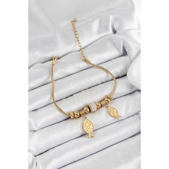 316L Çelik Gold Renk Balık Model Kadın Bileklik