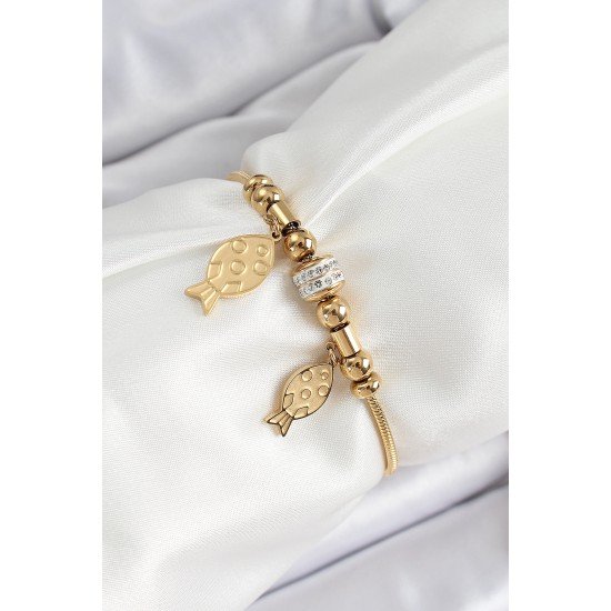 316L Çelik Gold Renk Balık Model Kadın Bileklik