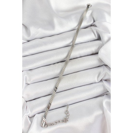 316L Çelik Gümüş Renk Yassı Zincir Model Kadın Bileklik