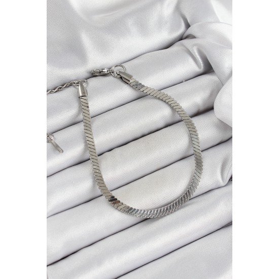 316L Çelik Gümüş Renk Yassı Zincir Model Kadın Bileklik