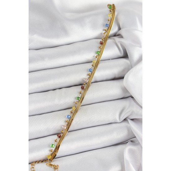 316L Çelik Gold Renk Karışık Renkli Kristal Taşlı Kadın Bileklik