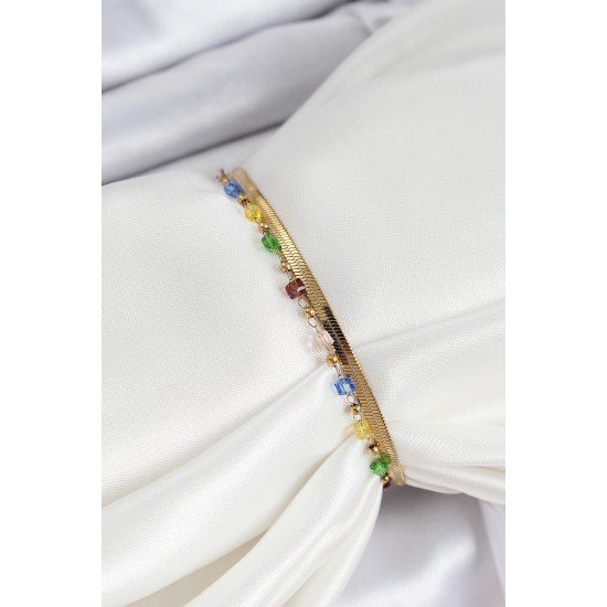 316L Çelik Gold Renk Karışık Renkli Kristal Taşlı Kadın Bileklik