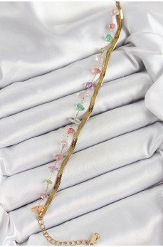 316L Çelik Gold Renk Kristal Karışık Renkli Taşlı Kadın Bileklik