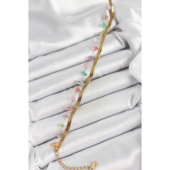 316L Çelik Gold Renk Kristal Karışık Renkli Taşlı Kadın Bileklik