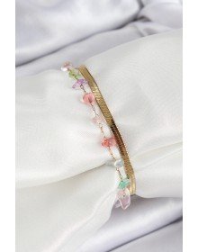 316L Çelik Gold Renk Kristal Karışık Renkli Taşlı Kadın Bileklik