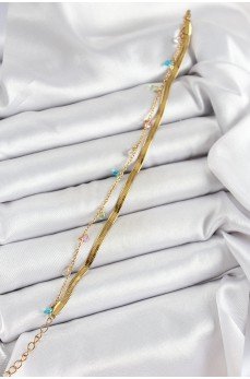 316L Çelik Gold Renk Karışık Renkli Kristal Taşlı 2'li Kadın Bileklik