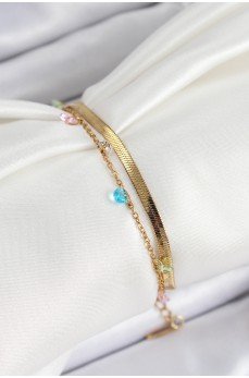 316L Çelik Gold Renk Karışık Renkli Kristal Taşlı 2'li Kadın Bileklik 316L Çelik Gold Renk Karışık Renkli Kristal Taşlı 2'li Kadın Bileklik