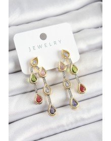 Pirinç Çoklu Damla Model Karşık Zirkon Taşlı Gold Ve Gümüş Renk Kadın Küpe