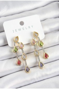 Pirinç Çoklu Damla Model Karşık Zirkon Taşlı Gold Ve Gümüş Renk Kadın Küpe