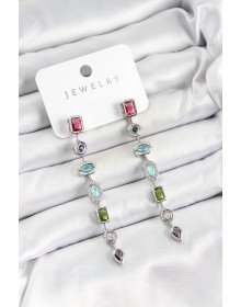 Pirinç Renkli Zirkon Taşlı Sallantılı Model Gümüş Renk Kadın Küpe