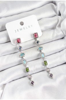 Pirinç Renkli Zirkon Taşlı Sallantılı Model Gümüş Renk Kadın Küpe