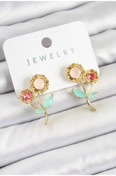 Pirinç Renkli Zirkon Taşlı Papatya Model Gold Renk Kadın Küpe