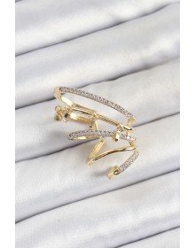 Pirinç Zirkon Taşlı Sıkıştırma Sağ Kıkırdak Gold Renk Kadın Küpe