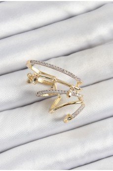 Pirinç Zirkon Taşlı Sıkıştırma Sağ Kıkırdak Gold Renk Kadın Küpe