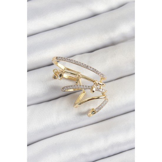 Pirinç Zirkon Taşlı Sıkıştırma Sağ Kıkırdak Gold Renk Kadın Küpe Pirinç Zirkon Taşlı Sıkıştırma Sağ Kıkırdak Gold Renk Kadın Küpe