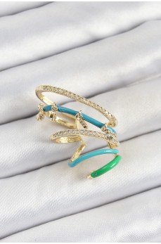 Pirinç Zirkon Taşlı Mavi Yeşil Sıkıştırma Sağ Kıkırdak Gold Renk Kadın Küpe Pirinç Zirkon Taşlı Mavi Yeşil Sıkıştırma Sağ Kıkırdak Gold Renk Kadın Küpe