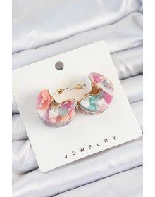 Pirinç Mermer Desenli Vintage Yarım Halka Model Gold Renk Kadın Küpe