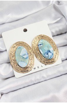 Pirinç Mermer Desenlli Mavi Sedef Oval Vintage Model Gold Renk Kadın Küpe Pirinç Mermer Desenlli Mavi Sedef Oval Vintage Model Gold Renk Kadın Küpe