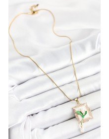 316L Çelik Zincir Beyaz Sanatsal Portre Sallantılı İnci Detaylı Lale Model Gold Renk Kadın Kolye