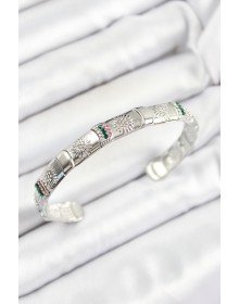 Pirinç Karışık Zirkon Taşlı Çiçek Model Gümüş Renk Altı Açık Kadın Bileklik