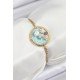 316L Çelik Zincir Turkuaz Mineli Sanatsal Portre İnci Detaylı Çiçek Model Gold Renk Kadın Bileklik