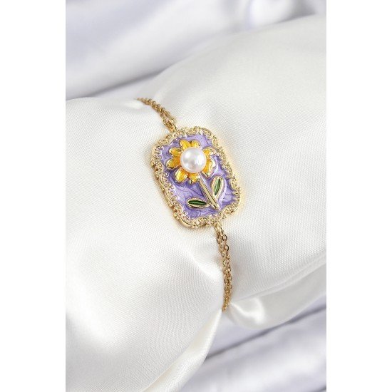 316L Çelik Zincir Mor Mineli Sanatsal Portre İnci Detaylı Papatya Model Gold Renk Kadın Bileklik 316L Çelik Zincir Mor Mineli Sanatsal Portre İnci Detaylı Papatya Model Gold Renk Kadın Bileklik