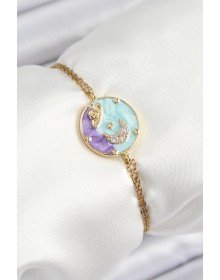 316L Çelik Zincir Mineli Sanatsal Portre Zirkon Taşlı Gezegen Model Gold Renk Kadın Bileklik