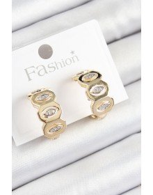 Pirinç Zirkon Taşlı Damla Figürlü Halka Model Gold Renk Kadın Küpe