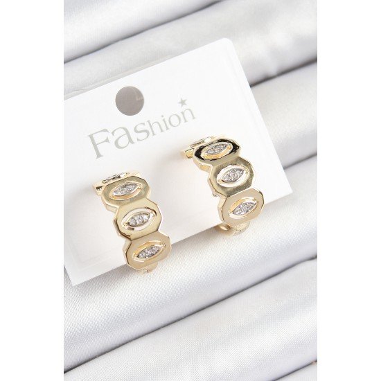 Pirinç Zirkon Taşlı Damla Figürlü Halka Model Gold Renk Kadın Küpe Pirinç Zirkon Taşlı Damla Figürlü Halka Model Gold Renk Kadın Küpe