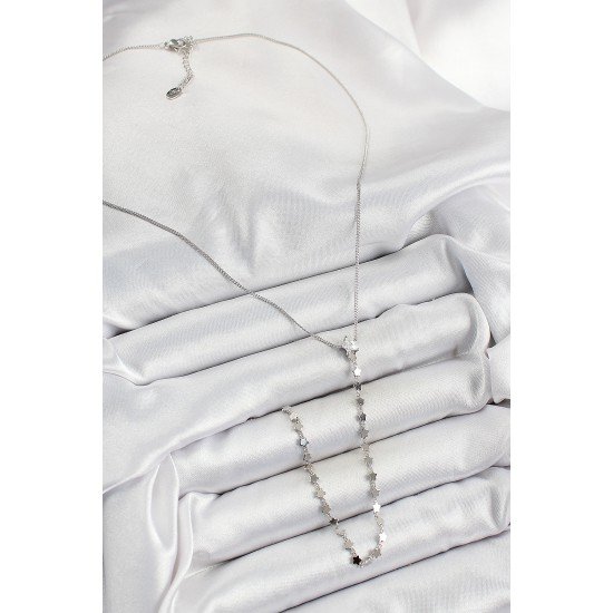 Pirinç Zirkon Taşlı Yıldız Figürlü Y Model Gümüş Renk Kadın Kolye