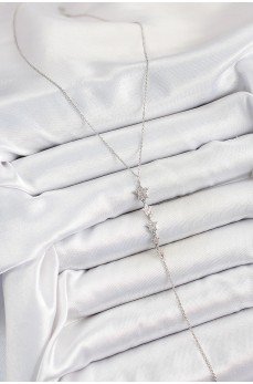 Pirinç Zirkon Taşlı Sıralı Yıldız Figürlü Y Model Gümüş Renk Kadın Kolye