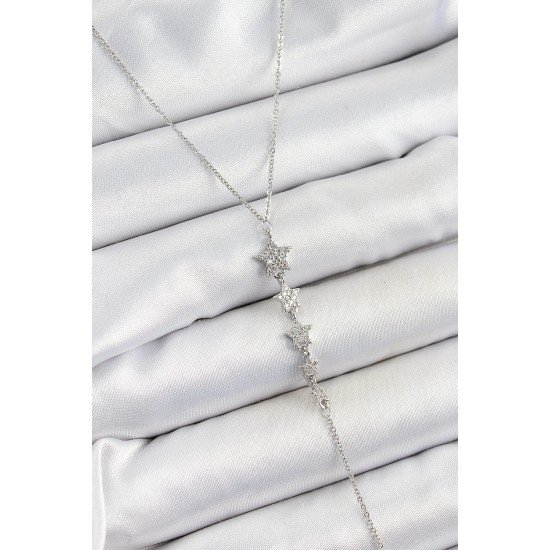 Pirinç Zirkon Taşlı Sıralı Yıldız Figürlü Y Model Gümüş Renk Kadın Kolye Pirinç Zirkon Taşlı Sıralı Yıldız Figürlü Y Model Gümüş Renk Kadın Kolye