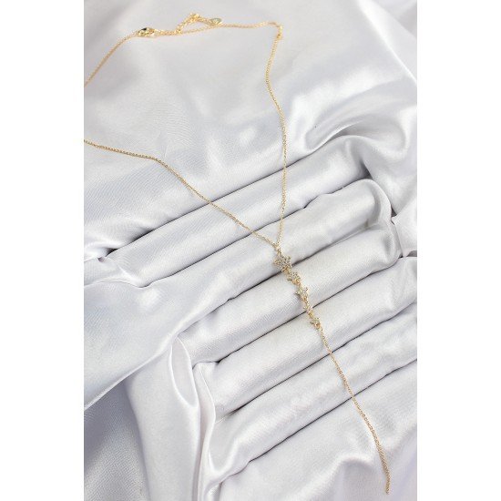 Pirinç Zirkon Taşlı Sıralı Yıldız Figürlü Y Model Gold Renk Kadın Kolye Pirinç Zirkon Taşlı Sıralı Yıldız Figürlü Y Model Gold Renk Kadın Kolye