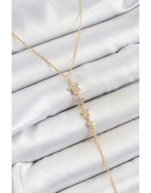 Pirinç Zirkon Taşlı Sıralı Yıldız Figürlü Y Model Gold Renk Kadın Kolye