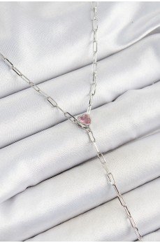 Pirinç Zirkon Taşlı Pembe Kalp Figürlü Y Model Gümüş Renk Kadın Kolye