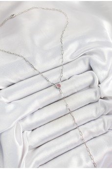 Pirinç Zirkon Taşlı Pembe Kalp Figürlü Y Model Gümüş Renk Kadın Kolye