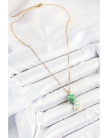 316L Çelik Zincir Yeşil Balık Model Gold Renk Kadın Kolye