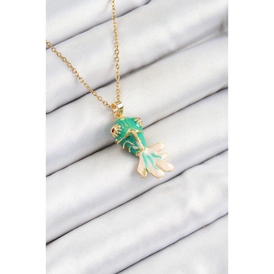 316L Çelik Zincir Yeşil Balık Model Gold Renk Kadın Kolye 316L Çelik Zincir Yeşil Balık Model Gold Renk Kadın Kolye