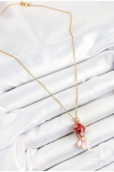 316L Çelik Zincir Kırmızı Balık Model Gold Renk Kadın Kolye