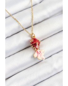 316L Çelik Zincir Kırmızı Balık Model Gold Renk Kadın Kolye